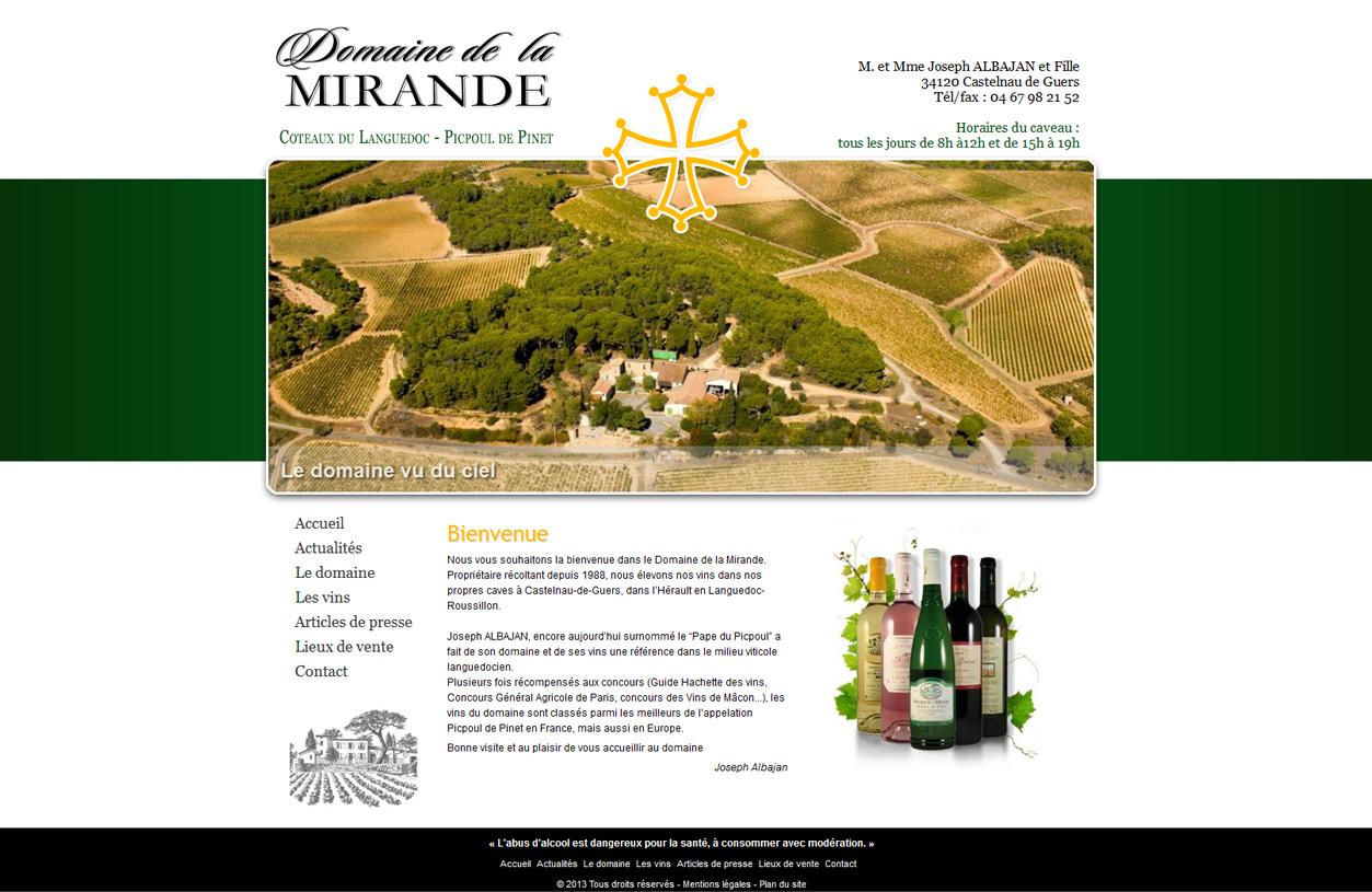 Image imprim écran de la creation de site internet de Domaine de la Mirande