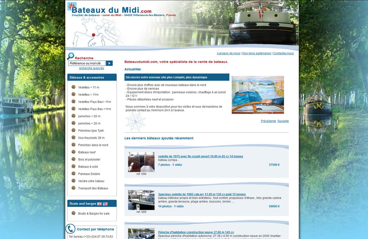 Image imprim écran de la creation de site internet de Bateauxdumidi