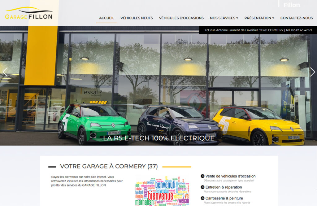 screenshot du site internet vitrine du Garage Fillon (37)