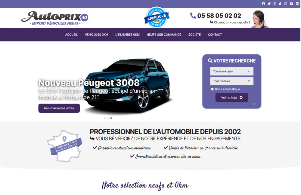 Visuel de création de site web importateur automobile Autoprix40
