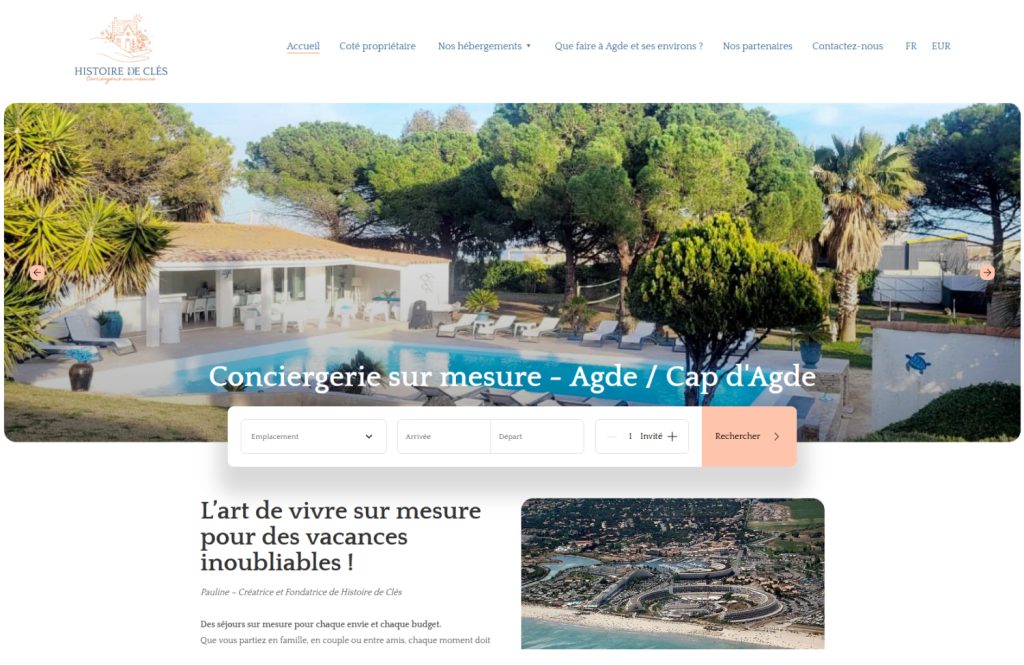 Screenshot de l'ancien site de la conciergerie key stories à Agde