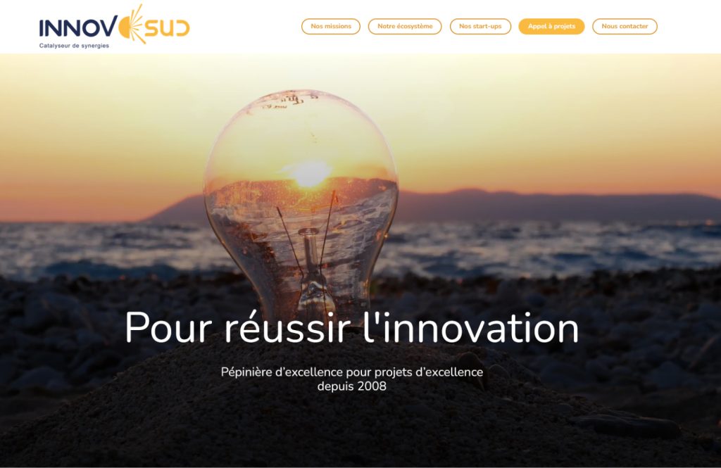 Screenshot site web pépinière entreprise innovosud béziers