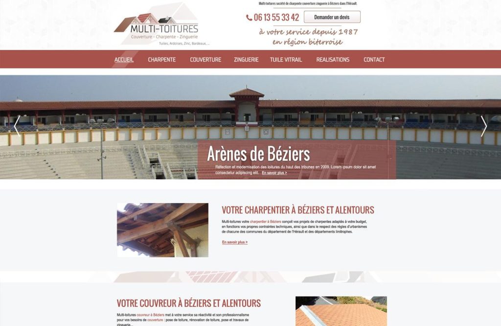 Screenshot site couvreur béziers multitoiture