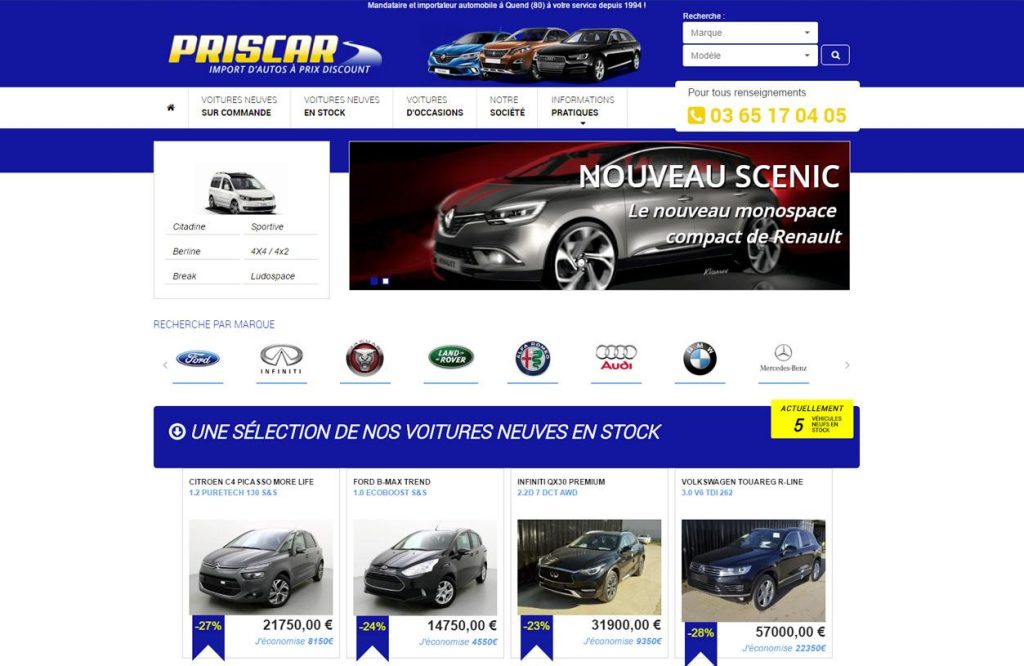 Screenshot site priscar importateur auto