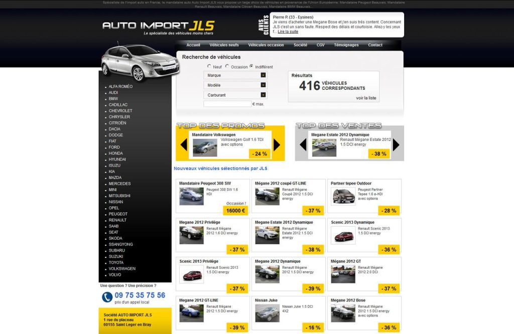 Screenshot du site AutoimportJLS