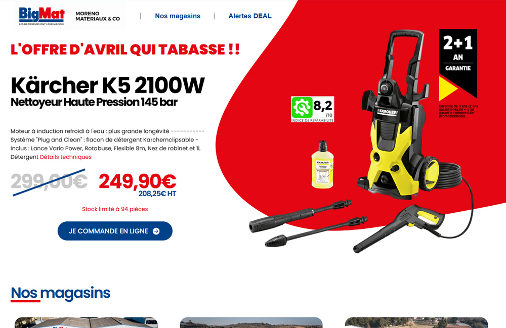 Screenshot du site promotionnel Big Mat Moreno Béziers