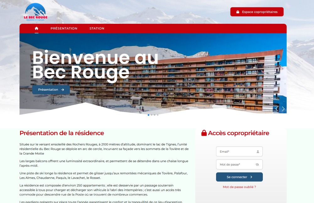 Screenshot du site internet du Syndic Le Bec Rouge