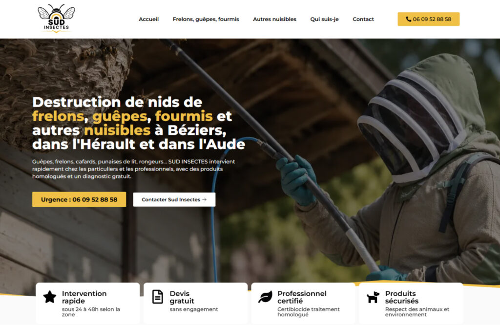 Screenshot desktop du site internet WordPress Sud Insectes à Puimisson